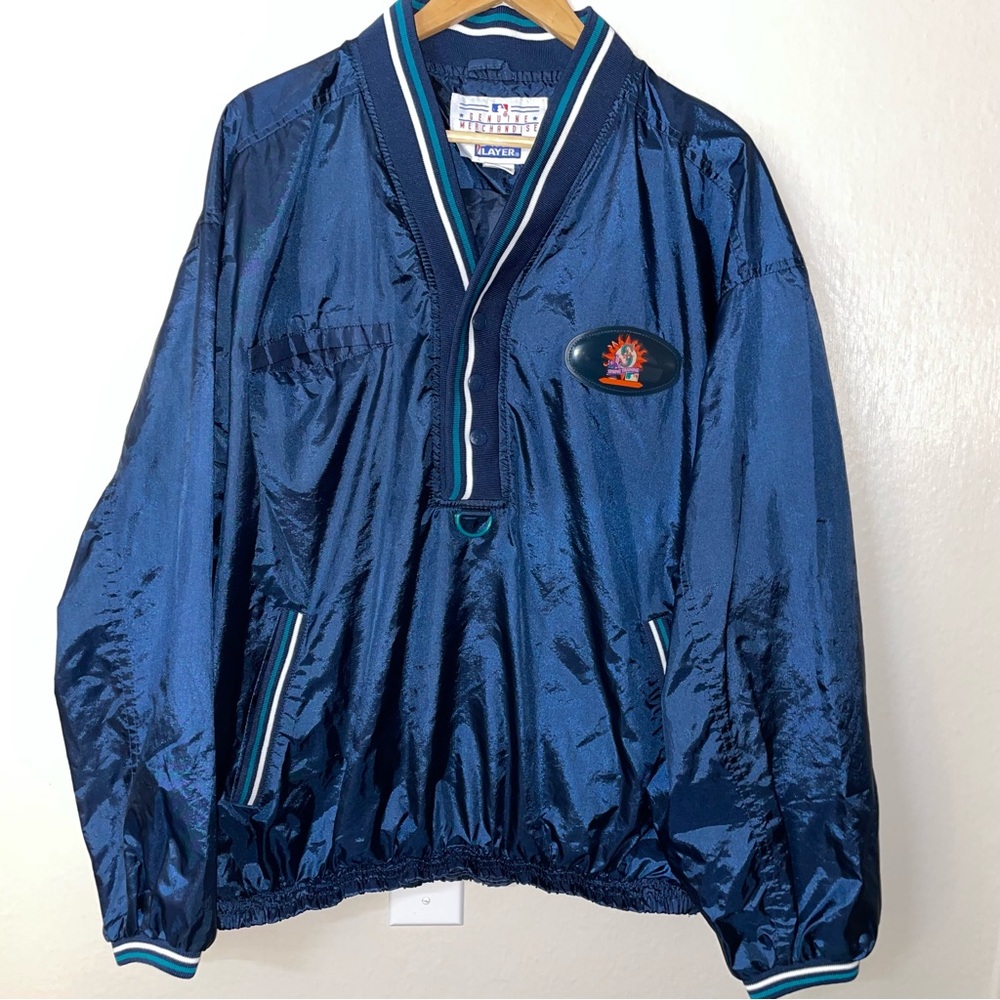 Vintage Seattle Mariners Pullover Snap Jacket Large Pro Player Spring Training